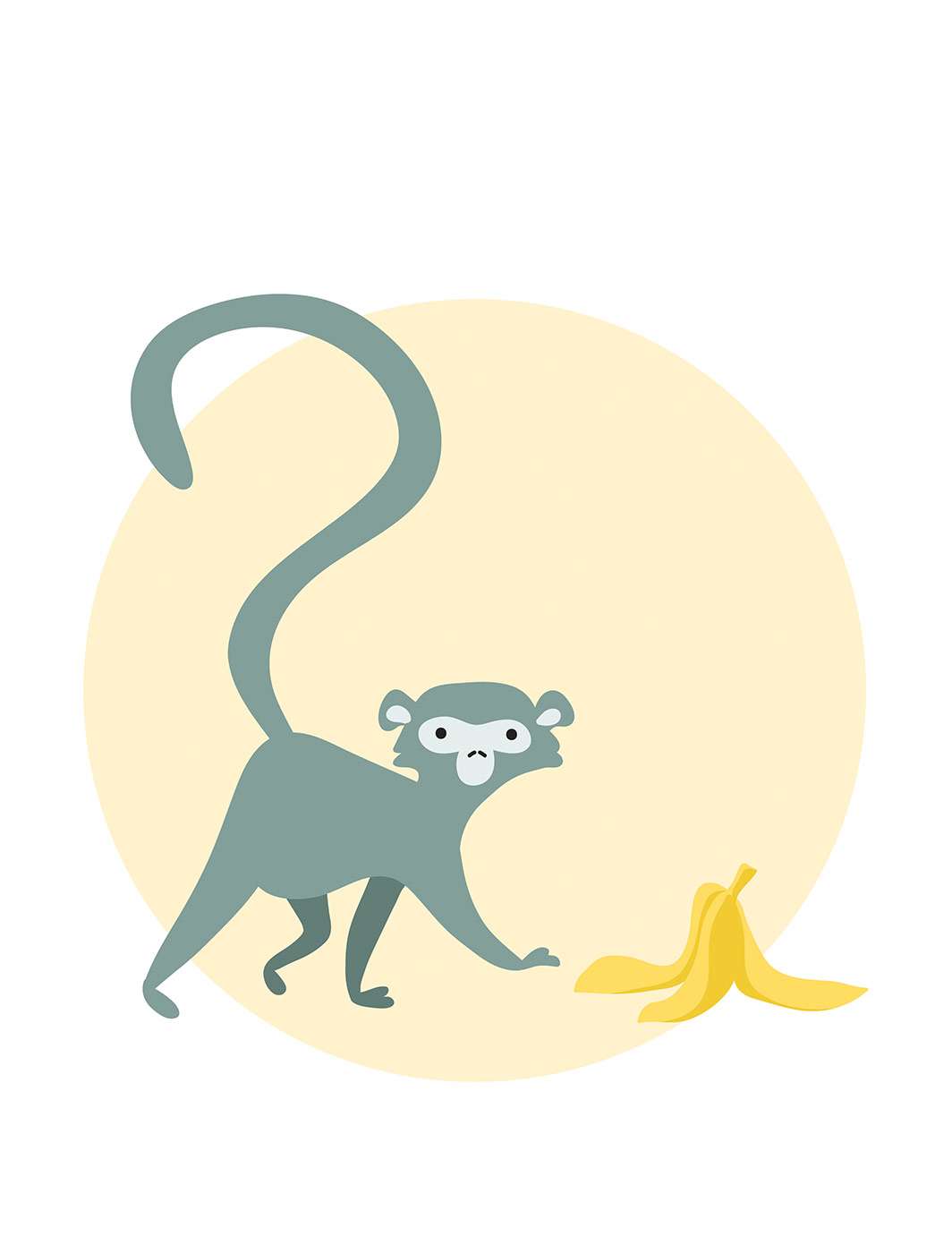 Singe et peau de banane, illustration de Margaux Couribaut