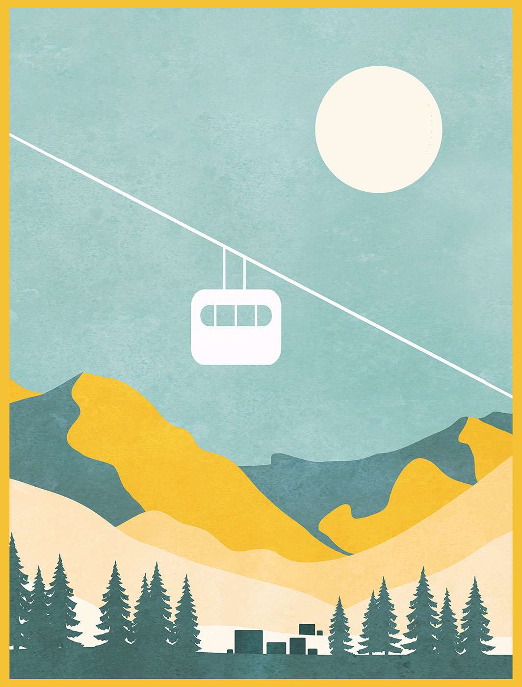 Téléphérique et montagnes, graphisme de Margaux Couribaut